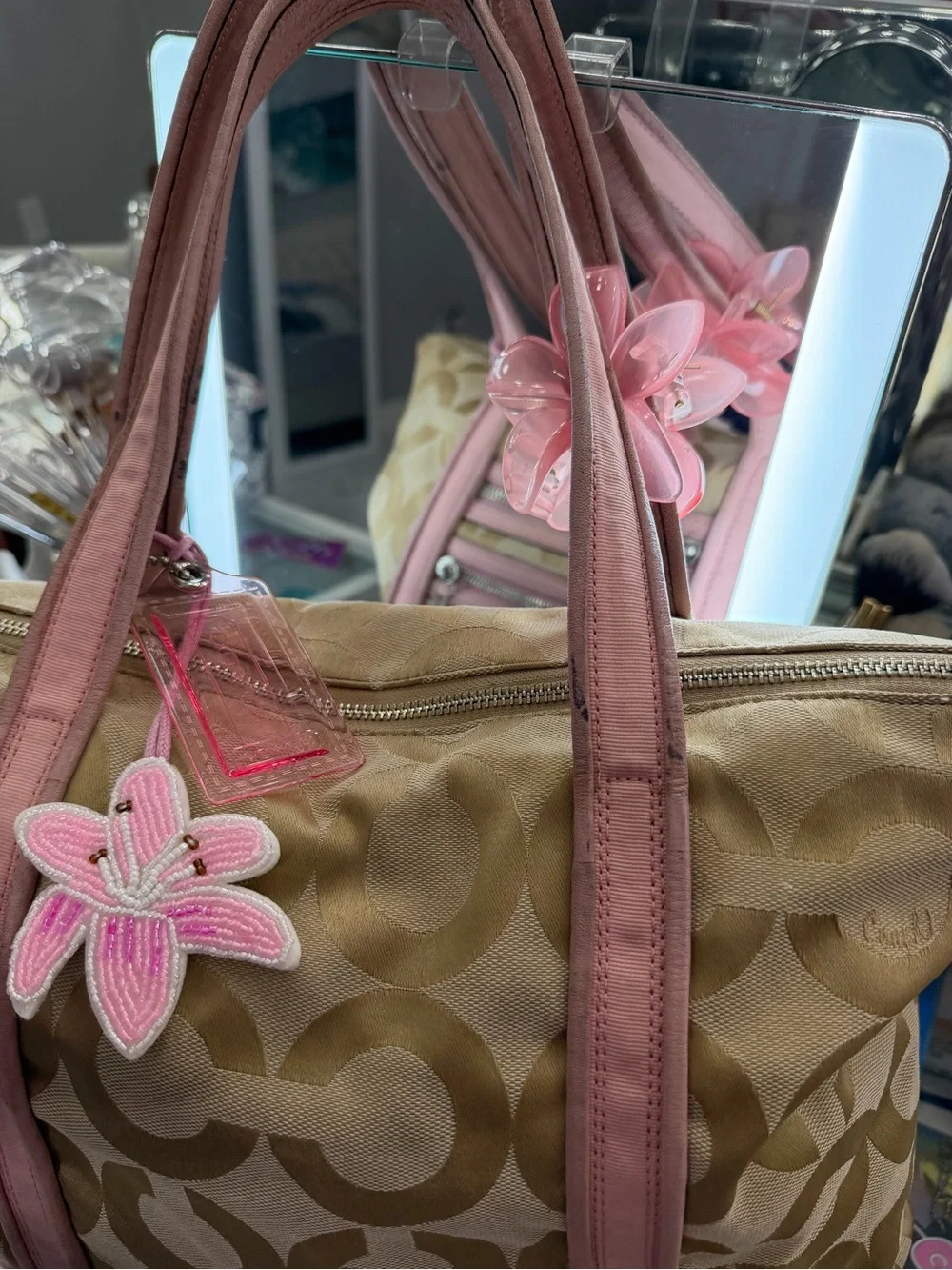 Coach Poppy Pink & Khaki Canvas Tote